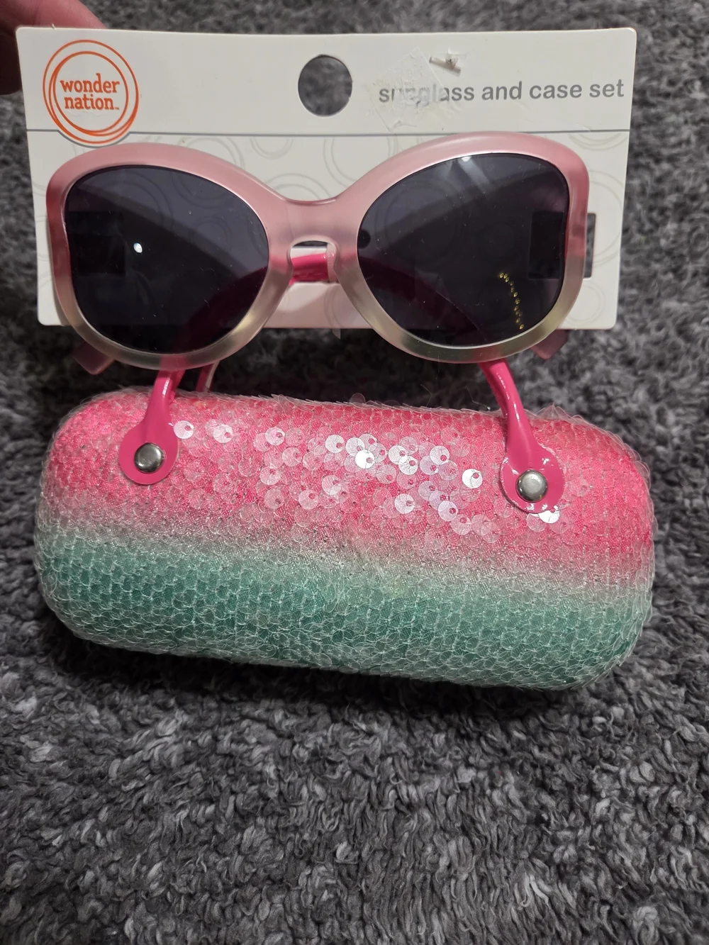 wonder nation Pink Ombre Sunglasses with Sequin Case